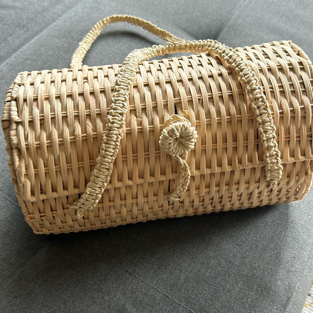 ZARA Wicker Rattan Barrel Basket Bag